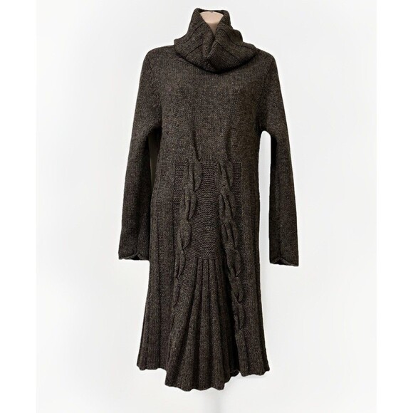Max Studio Wool Turtleneck Chunky Cable Knit Sweater Dress Womens L Dark Gray - Picture 1 of 8
